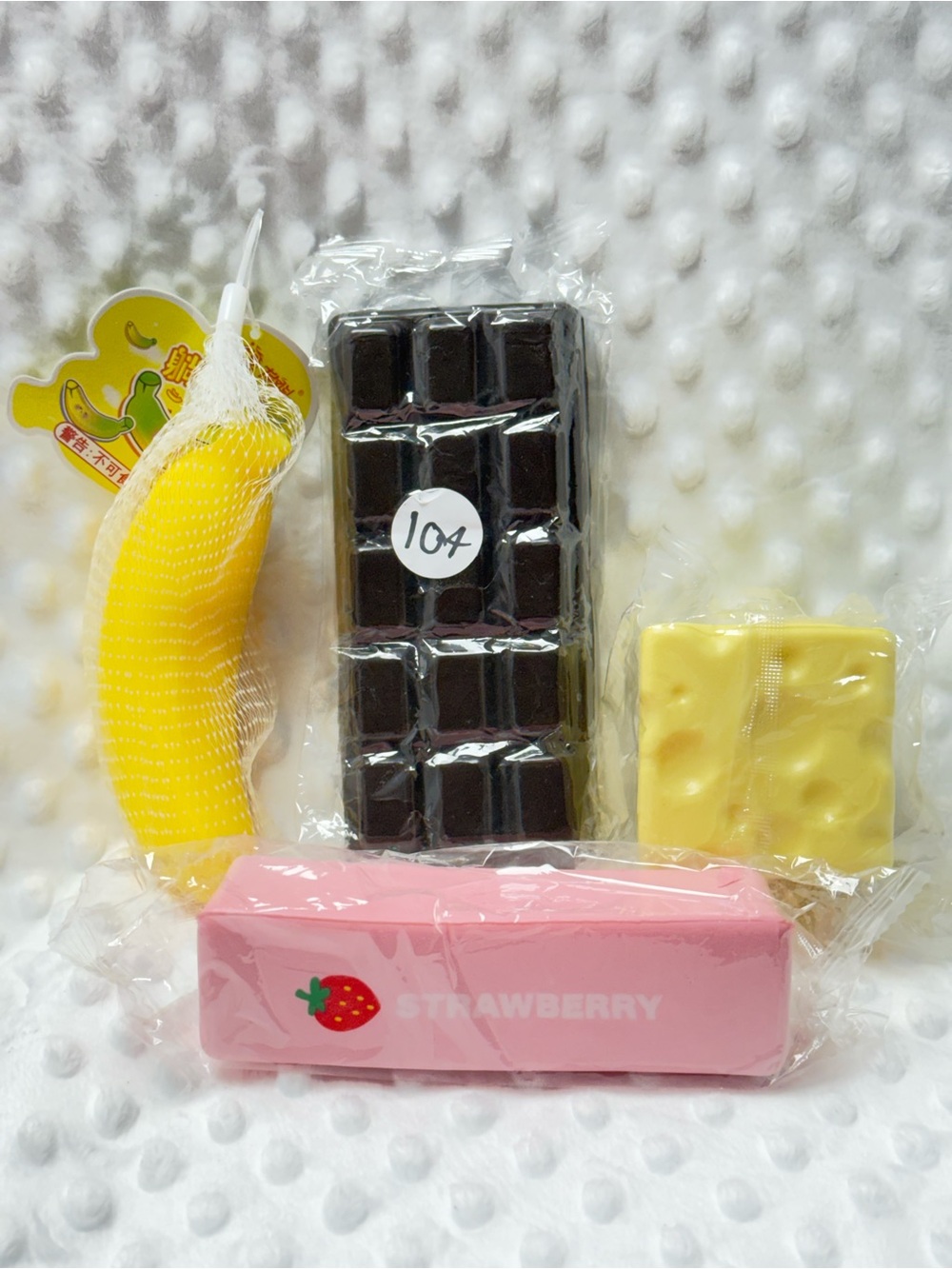 Squishy Bundle Strawberry Pink Butter Cheese with Yellow Banana & Chocolate Bar